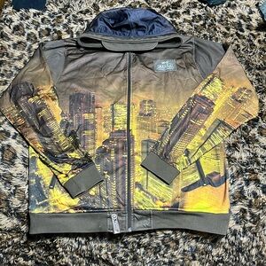 Rare LRG Tokyo Skyline Lifted Research Group Hoodie Sweatshirt Zip Jacket Medium